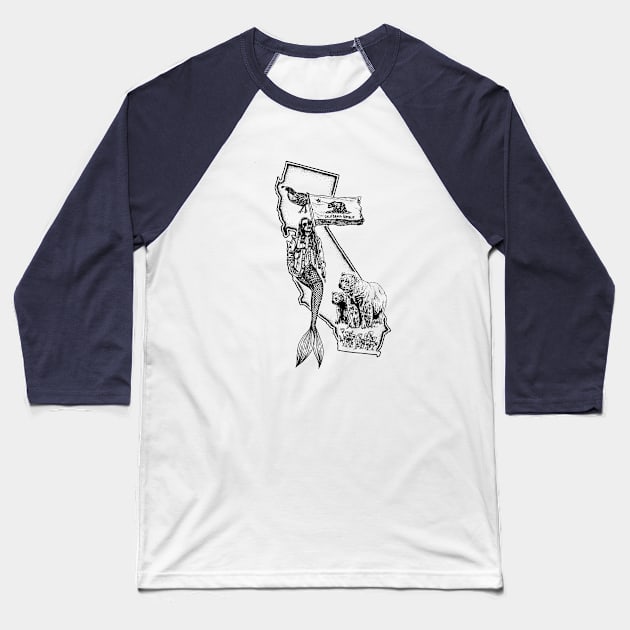 California Mermaid Baseball T-Shirt by Elizabeth Weglein Art